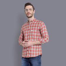 Men Regular Fit Checkered Mandarin Collar Casual Shirt